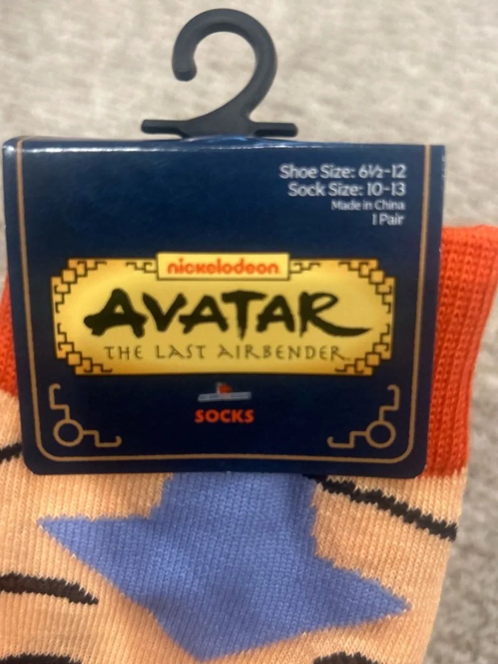 Nickelodeon Avatar Aang Face Crew Socks - Orange, Blue, Black, Cream